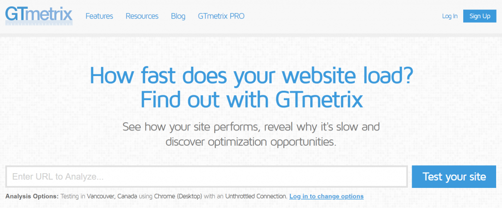 halaman utama gtmetrix